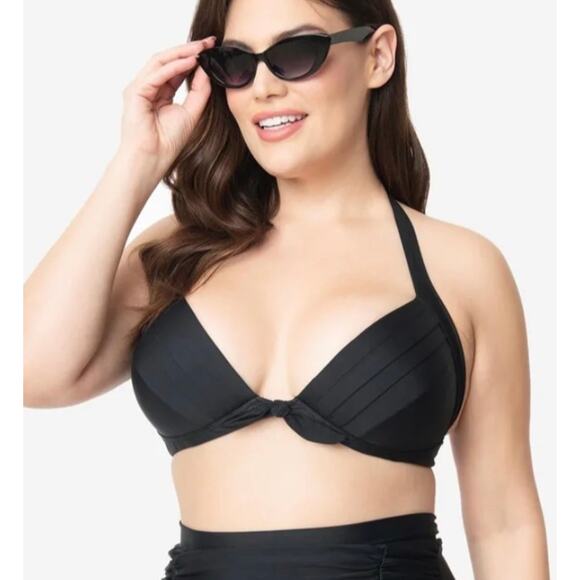 Unique Vintage Retro Black Monroe Bikini Top 1X NWT - Picture 3 of 8